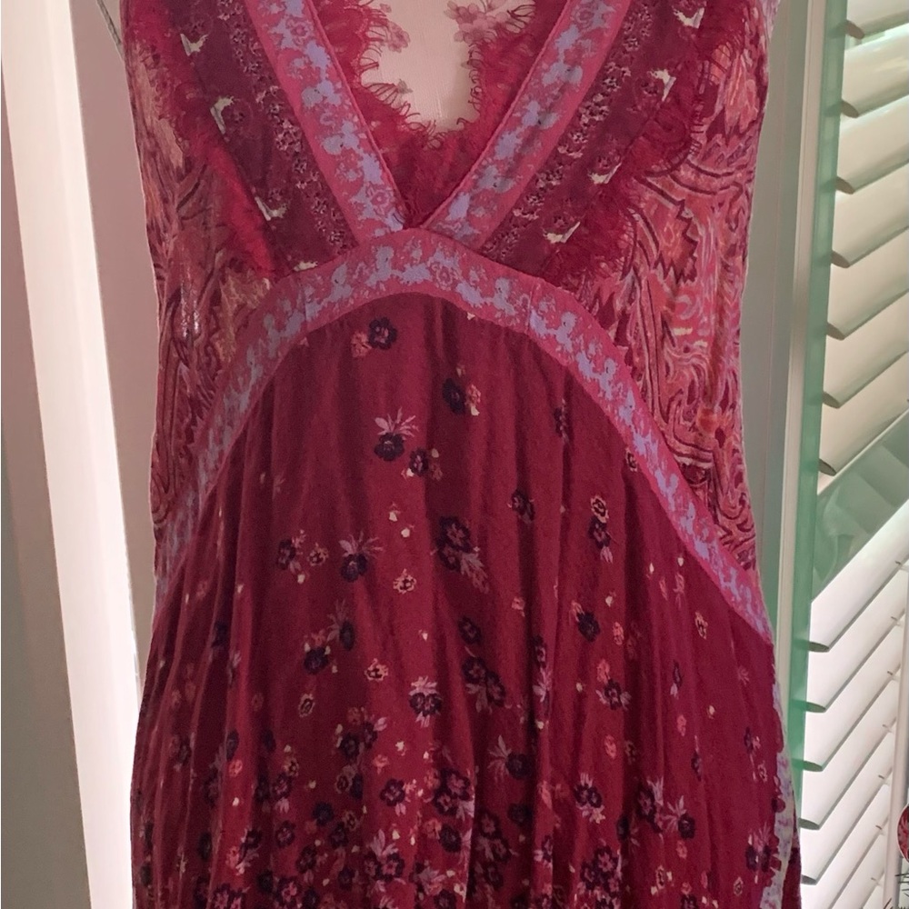 Free People Burgundy Floral Midi Dress